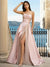 A-Line/Princess Elegant Satin Prom Dress Strapless Neckline Sleeveless Long-Length Satin Dress With Tulle Underskirt