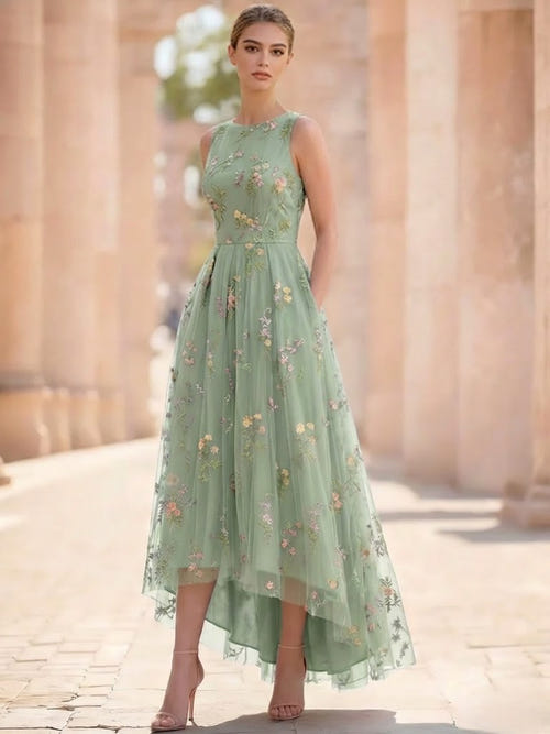 ankle length cocktail dresses Nafori Dusty Blue A-Line/Princess Floral Cocktail Dresses Sleeveless Tulle Formal Ankle Length Dresses Pocket with Floral Emboridary Pocket 2026
