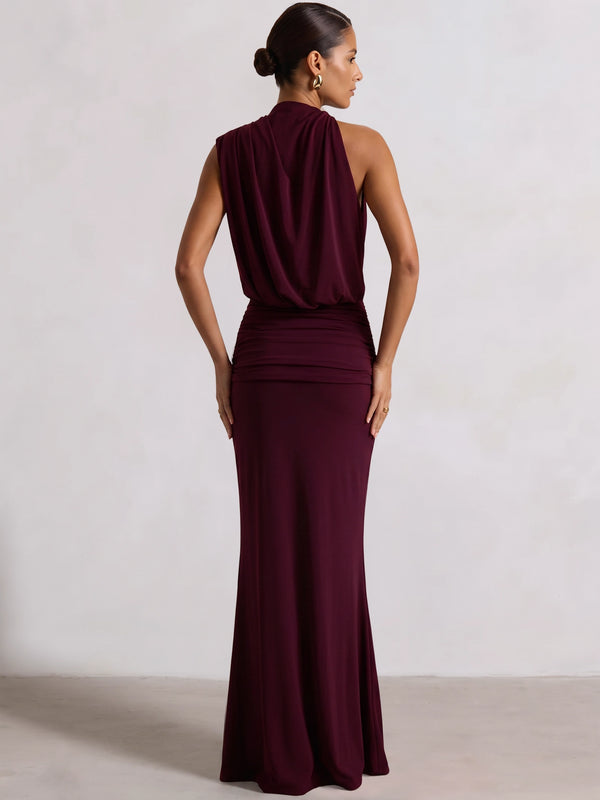Sheath/Column Evening Dresses Chiffon Boat Neck Sleeveless Floor-Length Ruched  Wedding Guest Dresses