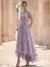 A-Line/Princess Floral Cocktail Dresses Short Sleeves Tulle Formal Ankle Length Dresses Pocket with Floral Emboridary Pocket