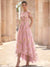 A-Line/Princess Floral Cocktail Dresses Short Sleeves Tulle Formal Ankle Length Dresses Pocket with Floral Emboridary Pocket