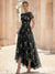 A-Line/Princess Floral Cocktail Dresses Short Sleeves Tulle Formal Ankle Length Dresses Pocket with Floral Emboridary Pocket