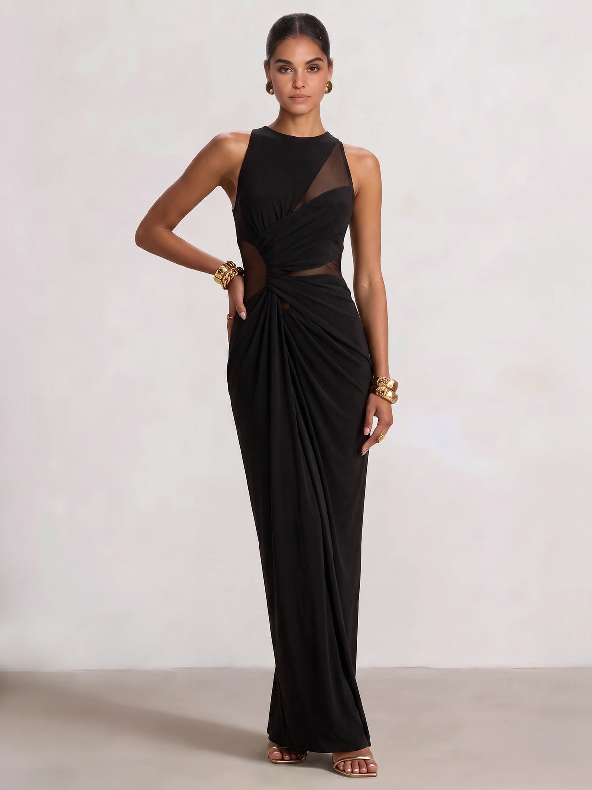 Sheath/Column Evening Dress Boat Neck Sleeveless Sexy Floor-Length Formal Party Formal Dress