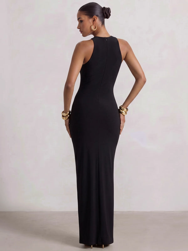 Sheath/Column Evening Dress Boat Neck Sleeveless Sexy Floor-Length Formal Party Formal Dress