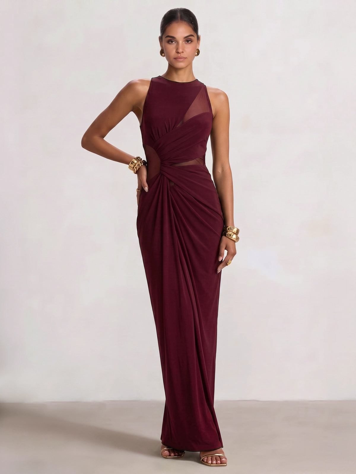 Sheath/Column Evening Dress Boat Neck Sleeveless Sexy Floor-Length Formal Party Formal Dress