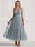 A-Line/Princess Cocktail Dresses Floral V Neck Sleeveless Tulle Formal Ankle Length Dresses Pocket with Floral Emboridary Pocket