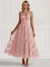 A-Line/Princess Cocktail Dresses Floral V Neck Sleeveless Tulle Formal Ankle Length Dresses Pocket with Floral Emboridary Pocket