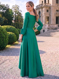 A-Line Mother Of The Bride Dresses Elegant Satin Asymmetrical 3/4 Sleeves V-Neck With Sash Zipper Formal Dresses
