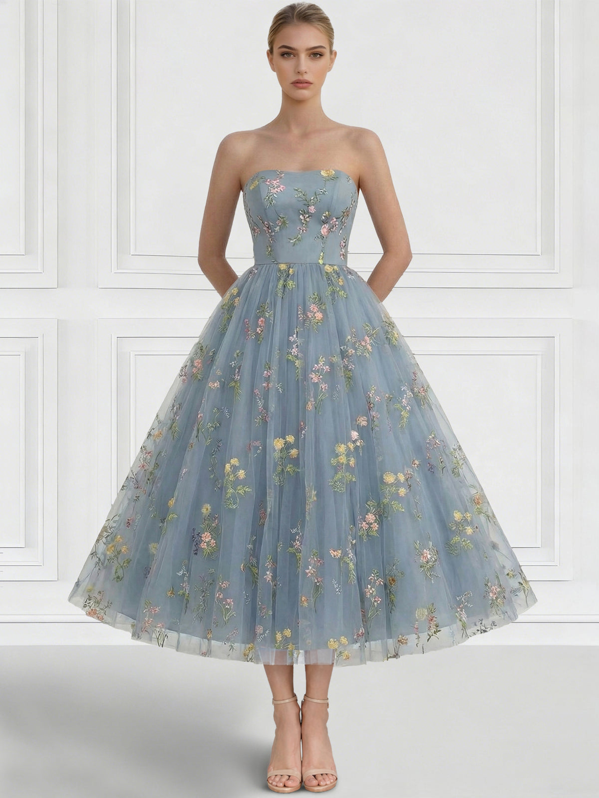 A Line Cocktail Dress Detachable With Shawl Ankle Length Elegant Dresses Formal Wedding Long Sleeve Off Shoulder Floral Embroiery Dress