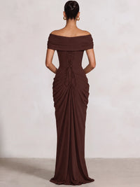 Sheath/Column Evening Dresses Off The Shoulder Sleeveless Floor-Length Runched Lace-Up Formal Wedding Guest Dresses Draped With High Slit