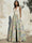 A-Line Evening Gown Elegant Jacquard Floral Dress Prom Floor Length Sleeveless V Neck with Slit Pocket Sage Wedding Guest Dress