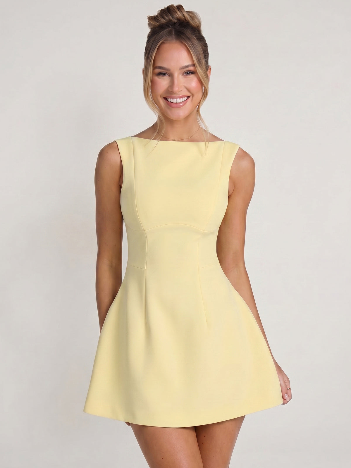 Nafori Yellow A Line/Princess Homecoming Dresses Short/Mini Boat Neck Backless Sleeveless Corset Dress 2026