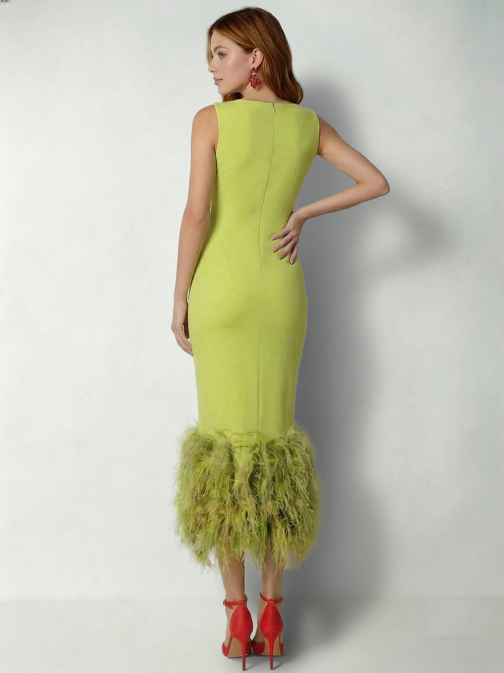 Mermaid Cocktail Party Dress Boat Neck Sleeveless Ankle Length Feather Dress Formal Dress