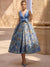 A字型/公主式鸡尾酒礼服，花卉图案，正式V领无袖茶歇裙，带蝴蝶结口袋