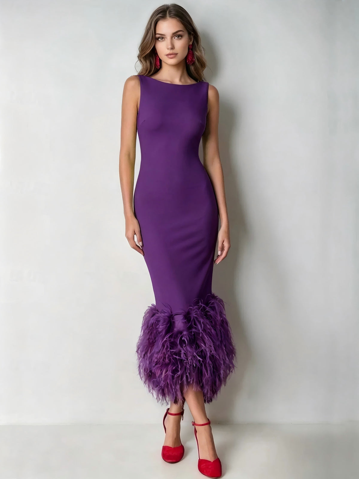 Nafori Regency Mermaid Cocktail Party Dress Boat Neck Sleeveless Ankle Length Feather Dress Formal Dress 2026
