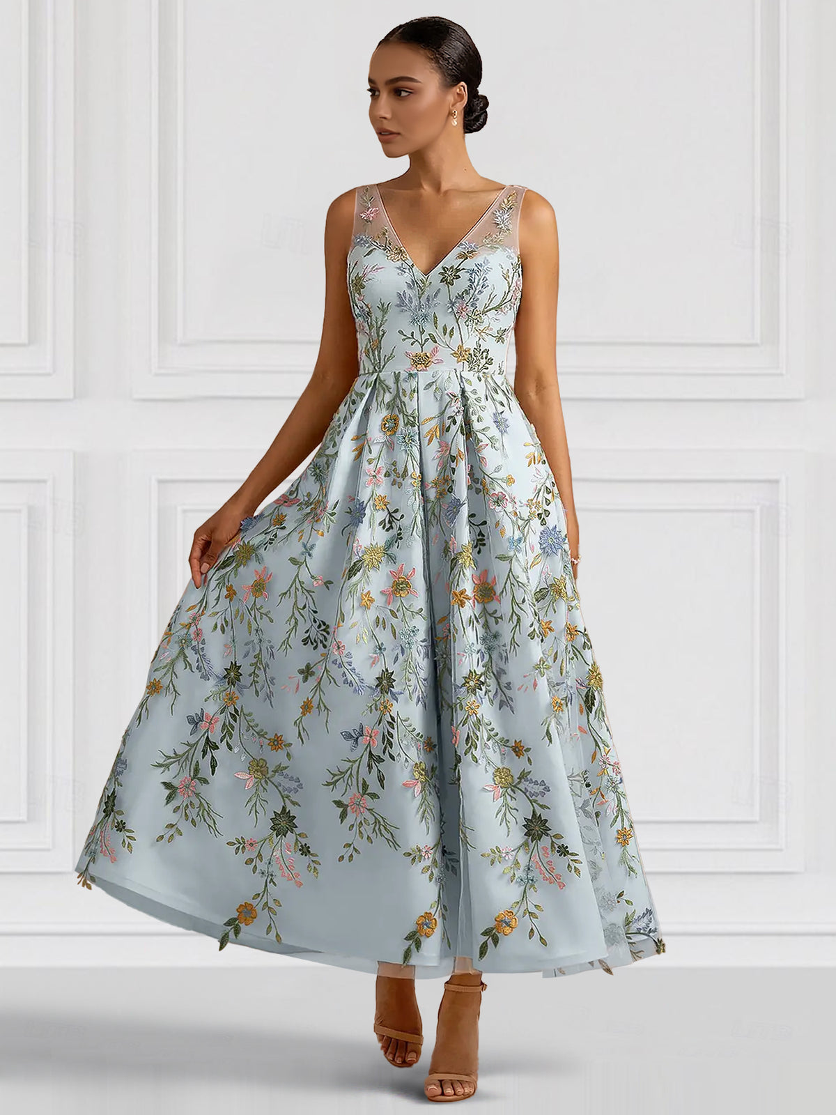 Nafori Candy Pink A-Line/Princess Elegant Cocktail Dress V Neck Ankle-Length Floral Embroiery Dress Formal Wedding Guest 2026