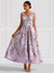 A-Line/Princess Elegant Cocktail Dress V Neck Tea-Length Floral Embroiery Dress Formal Wedding Guest