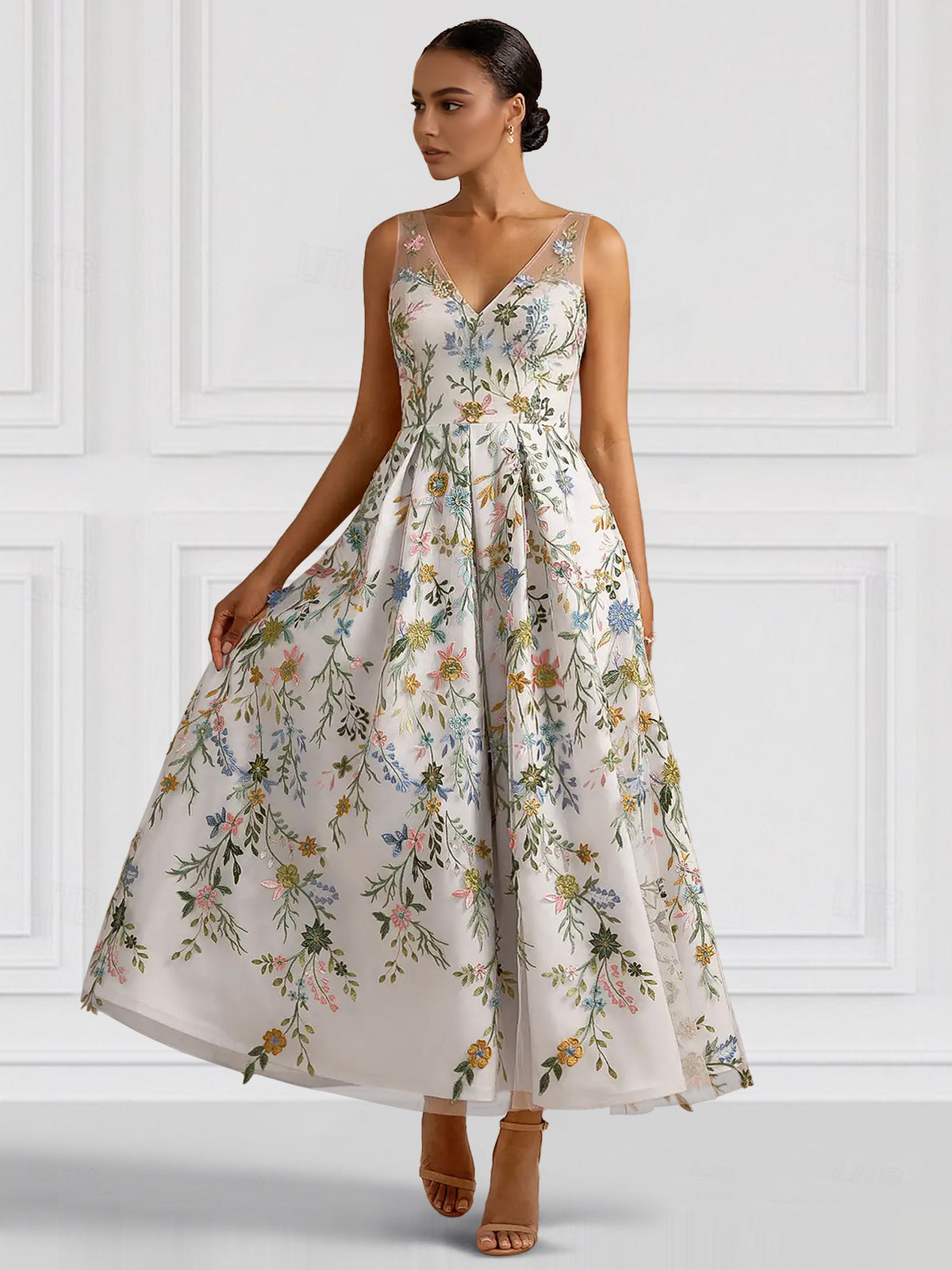 Nafori Candy Pink A-Line/Princess Elegant Cocktail Dress V Neck Ankle-Length Floral Embroiery Dress Formal Wedding Guest 2026