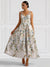 A-Line/Princess Elegant Cocktail Dress V Neck Tea-Length Floral Embroiery Dress Formal Wedding Guest