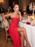 A-Line/Princess Evening Dresses Prom Dresses Chiffon Strapless Floor-Length Side Split With Pleats Lace-Up Wedding Guest Dresses