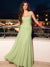 A Line/Princesses Evening Dresses Ruched Chiffon Spaghetti Straps Square Neck Floor-Length Criss Cross Straps Wedding Guest