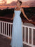 A Line/Princesses Evening Dresses Ruched Chiffon Spaghetti Straps Square Neck Floor-Length Criss Cross Straps Wedding Guest