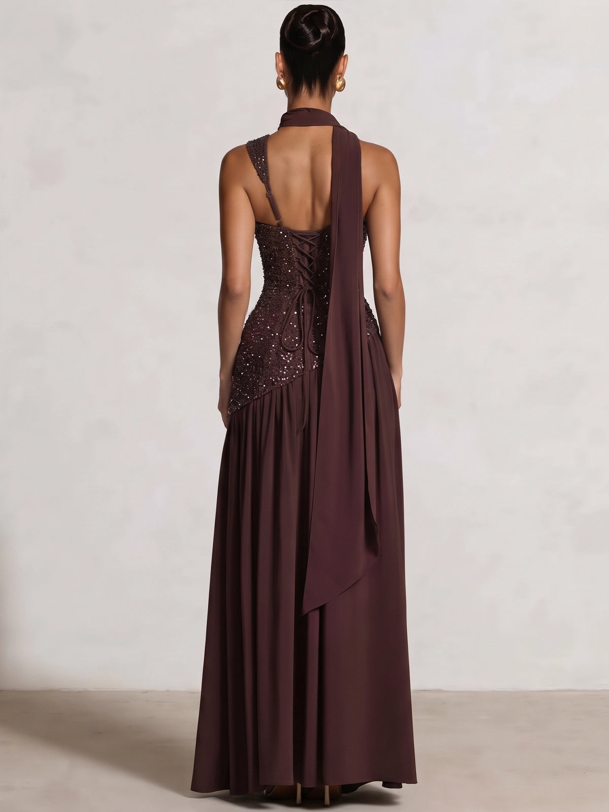 Sheath/Column Evening Dresses Chiffon Square Neck Sleeveless Floor-Length Ruched Sequins Summer Wedding Guest Dresses With Scarf