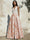 A-Line Evening Gown Elegant Jacquard Floral Dress Floor Length Sleeveless V Neck with Slit Pocket Dusty Blue Wedding Guest Dress