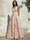 A-Line Evening Gown Elegant Jacquard Floral Dress Floor Length Sleeveless V Neck with Pocket Blue Wedding Guest Dress
