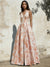 A-Line Evening Gown Elegant Jacquard Floral Dress Floor Length Sleeveless V Neck with Pocket Blue Wedding Guest Dress