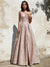 A-Line Evening Gown Elegant Jacquard Floral Dress Floor Length Sleeveless V Neck with Slit Pocket Sage Wedding Guest Dress