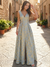 A-Line Evening Gown Elegant Jacquard Floral Dress Floor Length Sleeveless V Neck with Slit Pocket Sage Wedding Guest Dress