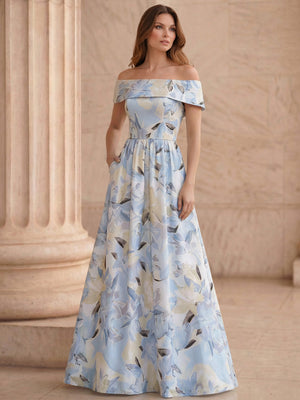A Line/Princesses Evening Dress Elegant Floral Sleevelss Evening Dress Off The Shoulder Floor-Length Formal Dress