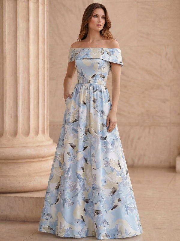 A Line/Princesses Evening Dress Elegant Floral Sleevelss Evening Dress Off The Shoulder Floor-Length Formal Dress