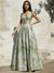 A-Line Evening Gown Elegant Jacquard Floral Dress Floor Length Sleeveless V Neck with Pocket Blue Wedding Guest Dress
