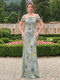 Mermaid Mother Of The Bride Dress Elegant Floral Embroidery Floor-Length Sleeveless Off-The-Shoulder Wedding Guest Dresses