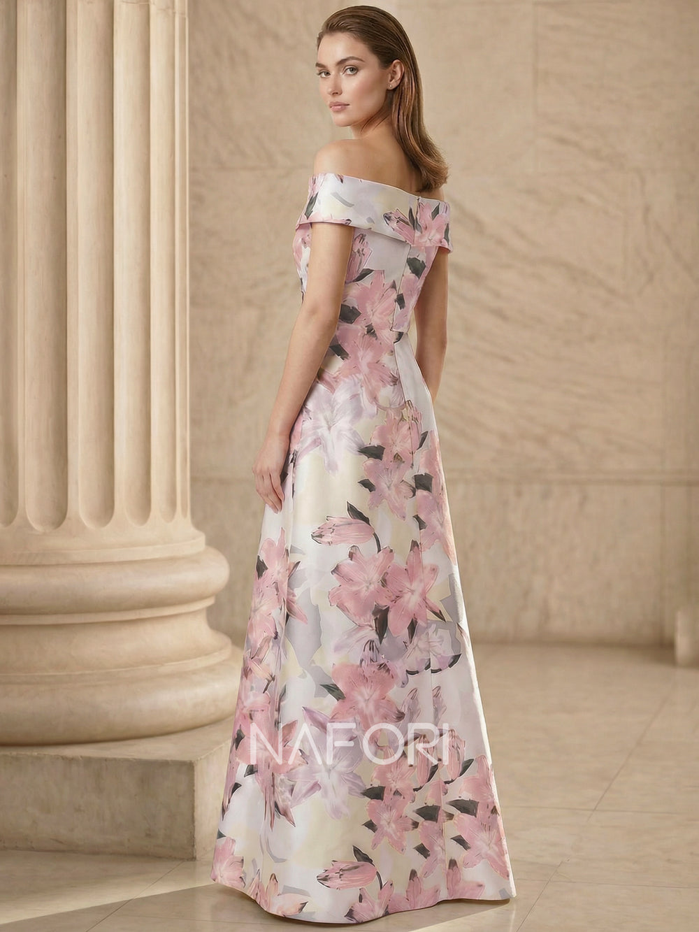 A Line/Princesses Evening Dress Elegant Pink Floral Sleevelss Evening Dress Off The Shoulder Floor-Length Dress