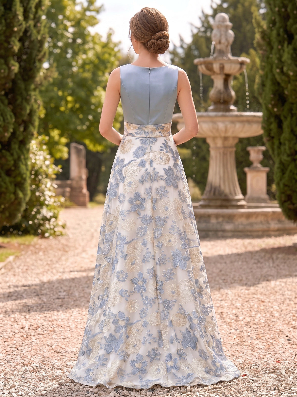 A-Line/Princess Elegant Formal Mother Of The Bride Dresses Satin Floor-Length Scoop Sleeveless With Floral Embroidery Sheer Panel Zipper