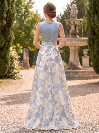A-Line/Princess Elegant Formal Mother Of The Bride Dresses Satin Floor-Length Scoop Sleeveless With Floral Embroidery Sheer Panel Zipper