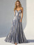 A-Line/Princess Prom Dresses Metallic Dress Sweetheart Neck Strapless Floor-length Sparkle Metallic Pleated Corset Evening Dress with Side Split