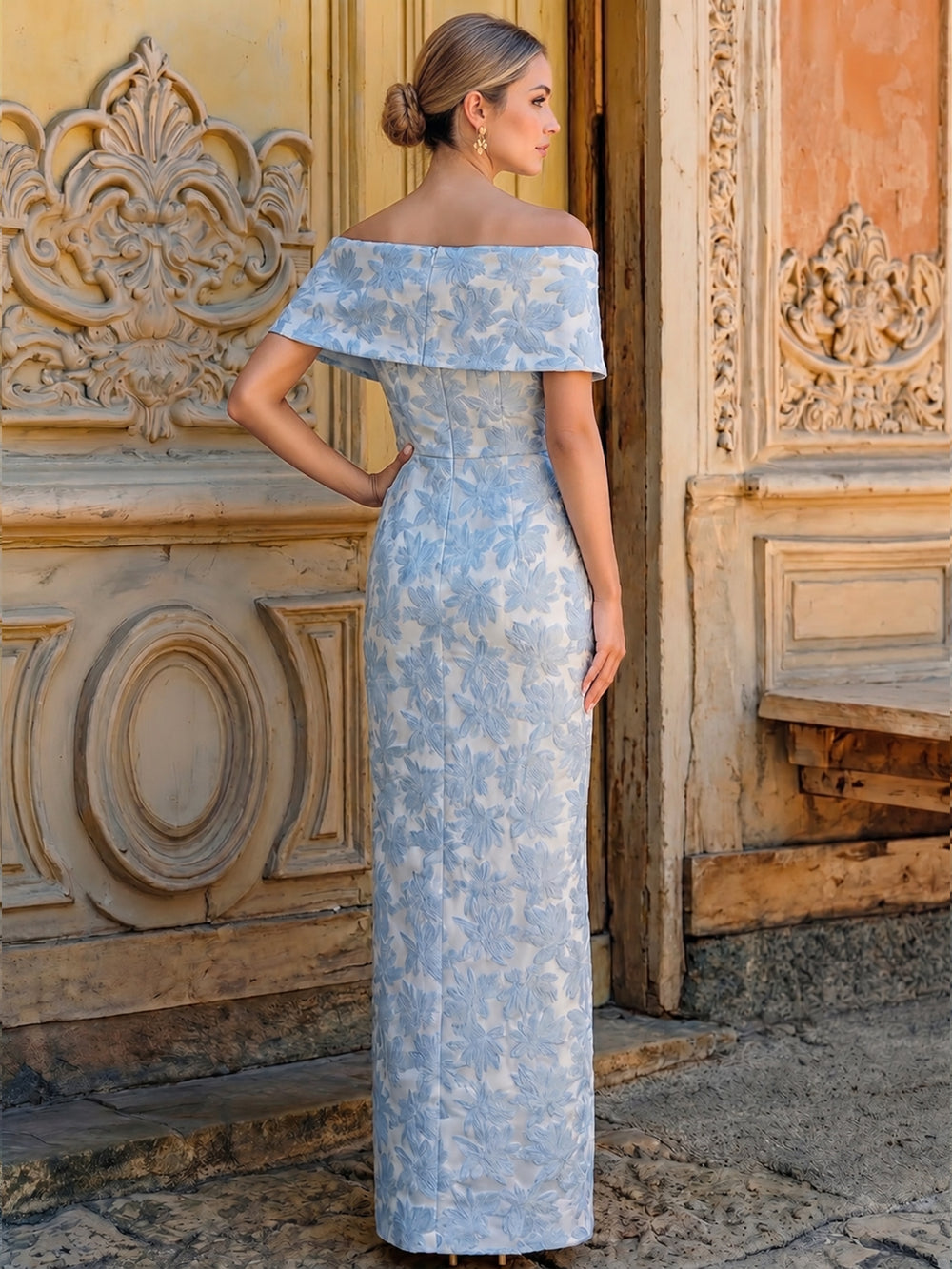 Sheath Evening Dress Luxury Baroque One Shoulder Jacquard Corset Ruched Evening Gown