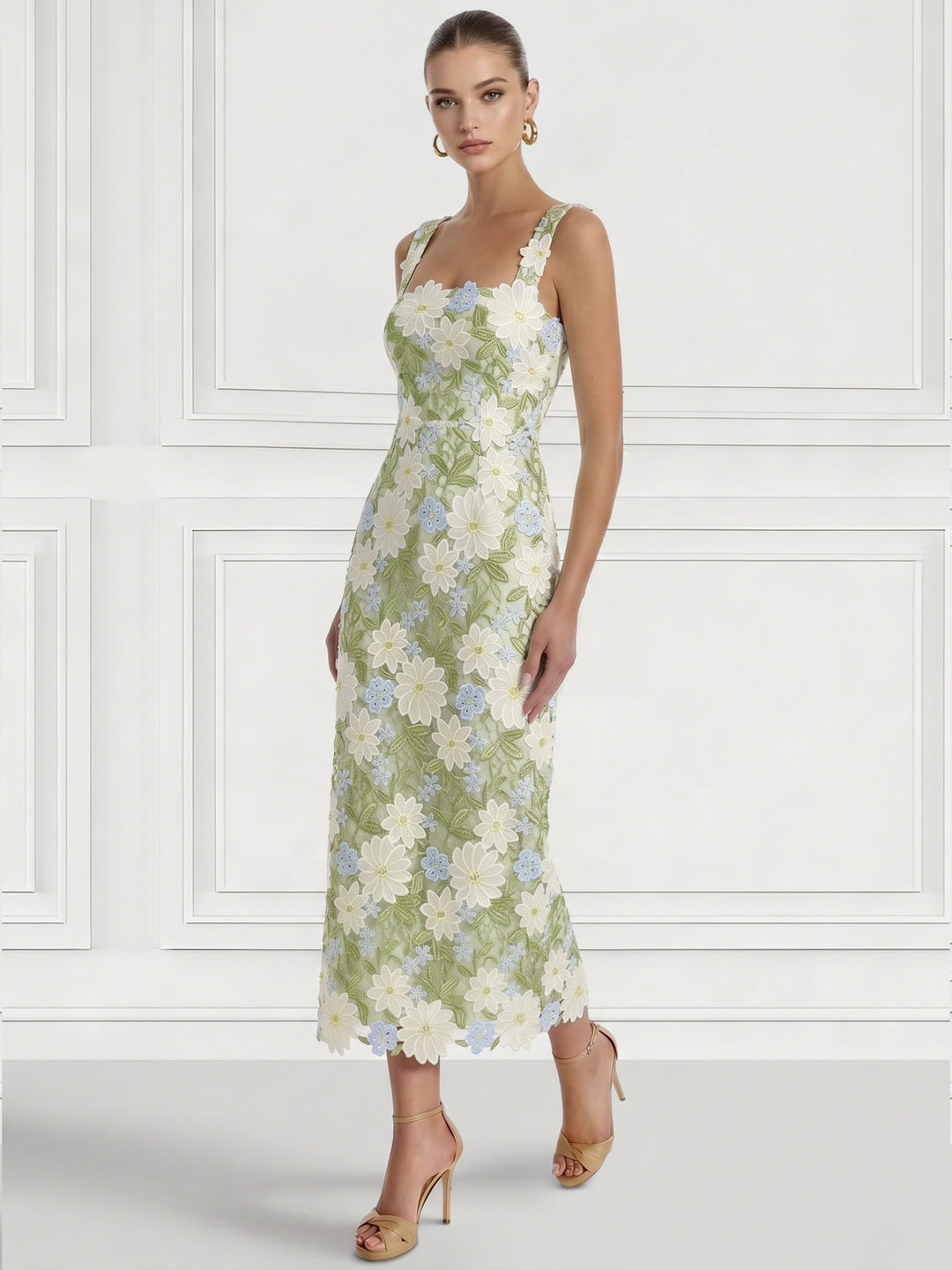 Nafori Lilac Sheath/Column Cocktail Dresses Elegant Floral Embroidery Ankle-Length Sleeveless Square Neck Zipper Back Slit Wedding Guest Dresses 2026