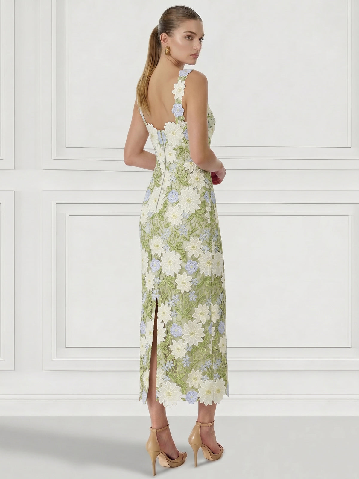 Nafori Lilac Sheath/Column Cocktail Dresses Elegant Floral Embroidery Ankle-Length Sleeveless Square Neck Zipper Back Slit Wedding Guest Dresses 2026