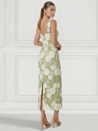 Sheath/Column Cocktail Dresses Elegant Floral Embroidery Ankle-Length Sleeveless Square Neck Zipper Back Slit Wedding Guest Dresses