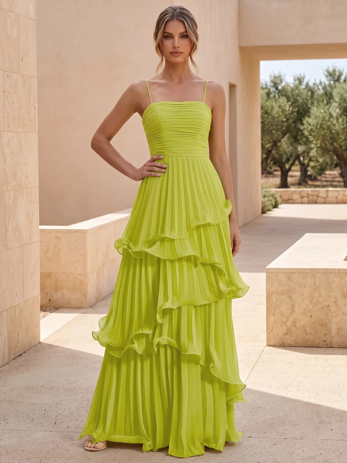 A Line/Princesses Formal Dresses Pleated Lime Green Grecian Style Chiffon Floor Length Strapless Sleeveless Wedding Guest Summer Dress