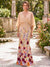 Mermaid Mother Of The Bride Dress Elegant Chiffon Floral Embroidery Appliques Floor-Length 1/2 Sleeves V-Neck Sash Zipper Wedding Guest Dresses