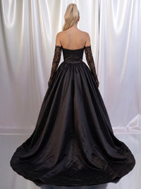 A-Line/Princess Satin Evening Gown Formal Dress Runched Floor Length Sleeveless Strapless Black With High Slit