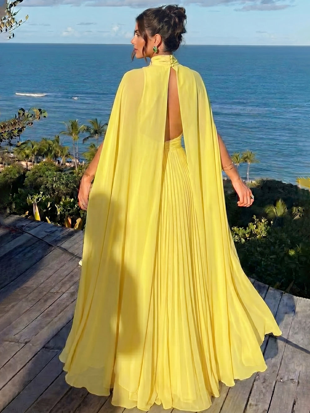 A Line/Princesses Evening Dresses Ruched Grecian Style Chiffon Halter Neck Floor-Length Formal Dress Wedding Guest Summer Dress