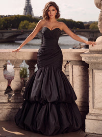 Mermaid Evening Gown Formal Dress Runched Floor Length Sleeveless Strapless With Bubble Hem