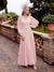 A Line/Princesses Cocktail Dresses V Neck Long Sleeves Pleated Elegant Grecian Style Chiffon Floor-Length Formal Dress Wedding Guest With Flower